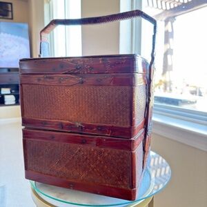 Chinese 2-Tier Wooden Wedding Basket with Handle